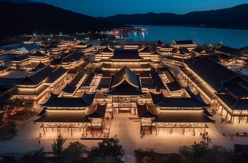 俯瞰古老建筑灯光街道,高清,摄影图,摄影图片,图片大全,摄影图免费下载